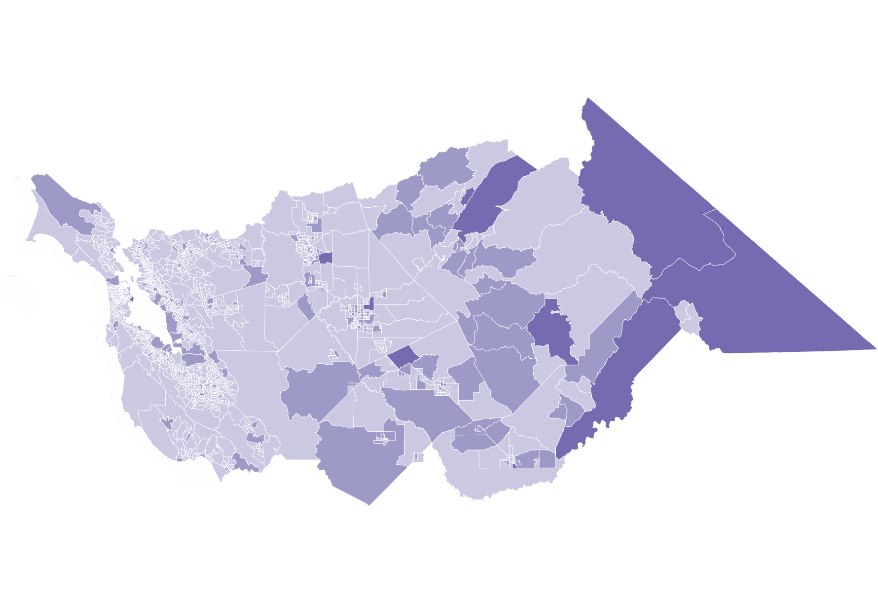 The same choropleth map produced using four different JavaScript mapping libraries, arranged in a 2x2 grid.